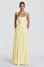Women's sweetheart neck asymmetric ruched wedding guest maxi dress
