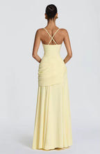 Women's sweetheart neck asymmetric ruched wedding guest maxi dress