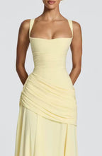 Women's sweetheart neck asymmetric ruched wedding guest maxi dress