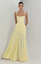 Women's sweetheart neck asymmetric ruched wedding guest maxi dress