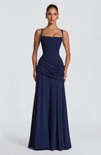 Women's sweetheart neck asymmetric ruched wedding guest maxi dress