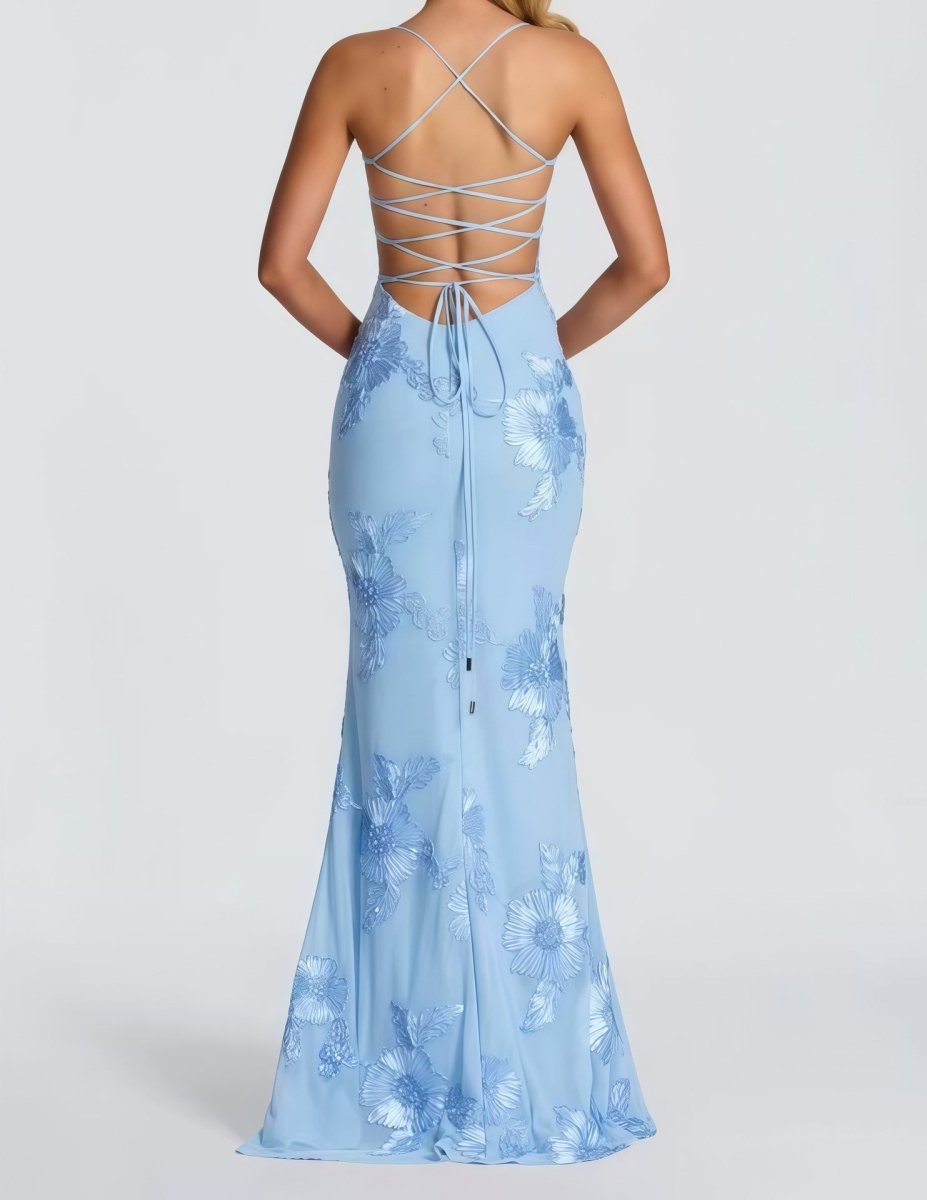 Women's sweetheart-neck floral appliqué evening dress