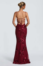 Women's sweetheart-neck floral appliqué evening dress