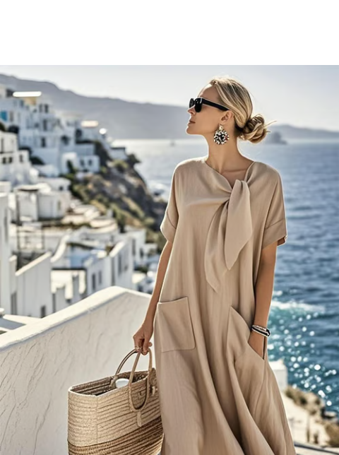 Women's tie neck short sleeve maxi dress
