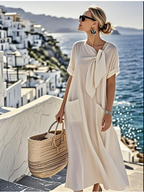 Women's tie neck short sleeve maxi dress