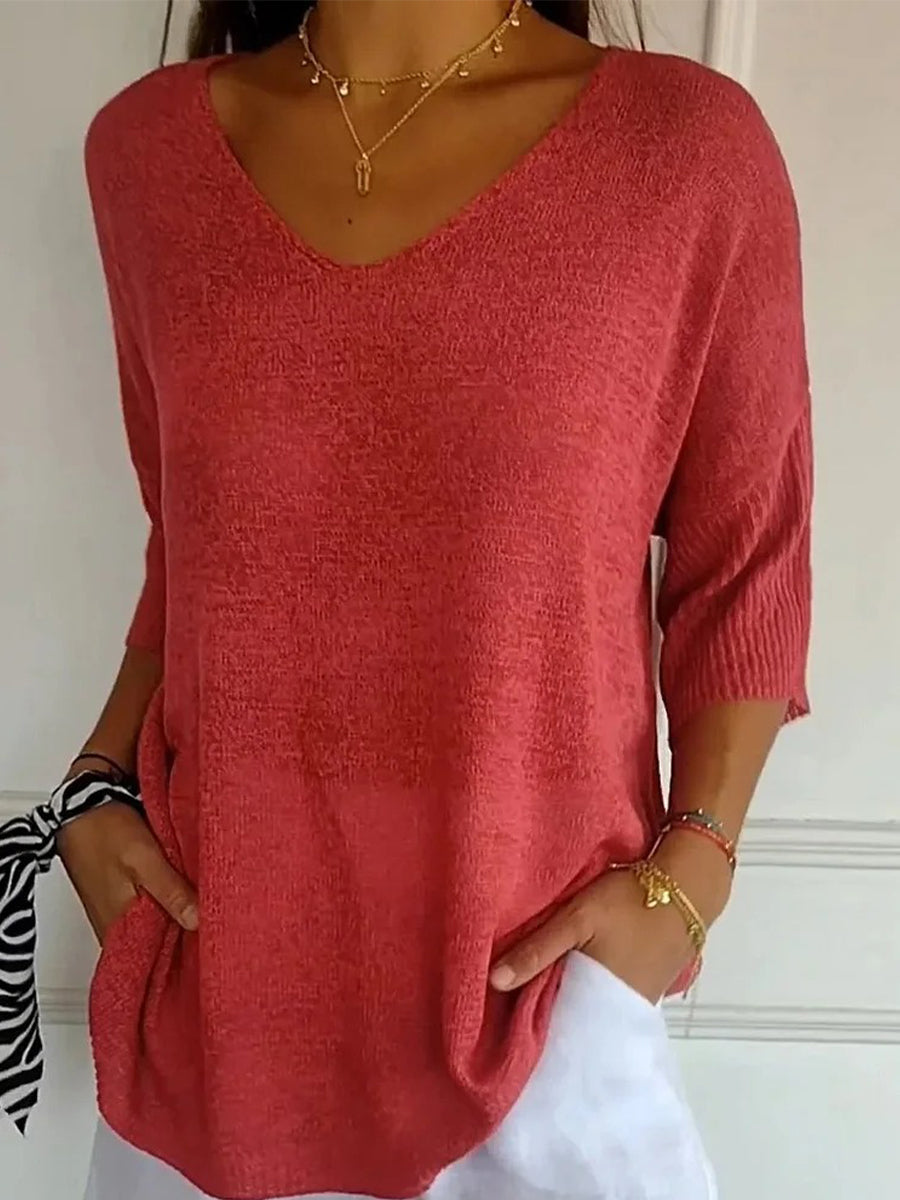 Women's v-neck 3/4 sleeve oversized sweater