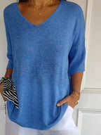 Women's v-neck 3/4 sleeve oversized sweater
