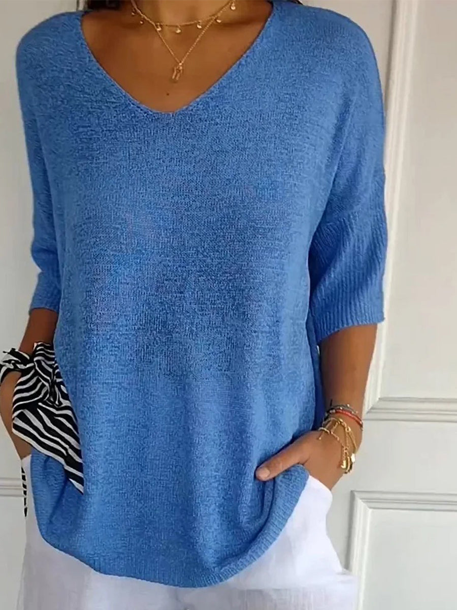 Women's v-neck 3/4 sleeve oversized sweater