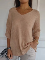 Women's v-neck 3/4 sleeve oversized sweater