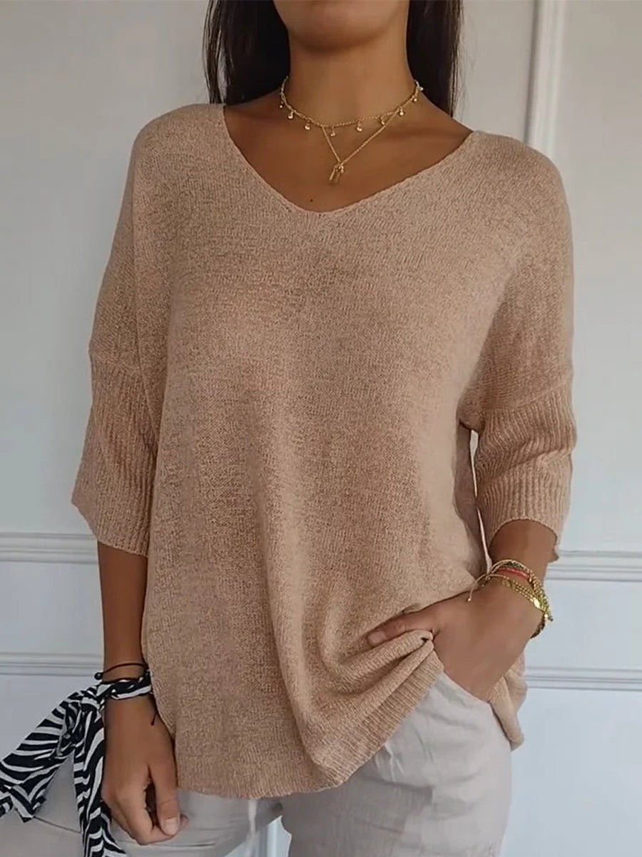 Women's v-neck 3/4 sleeve oversized sweater