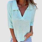 Women's v-neck collared open-knit top