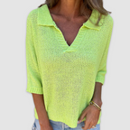 Women's v-neck collared open-knit top
