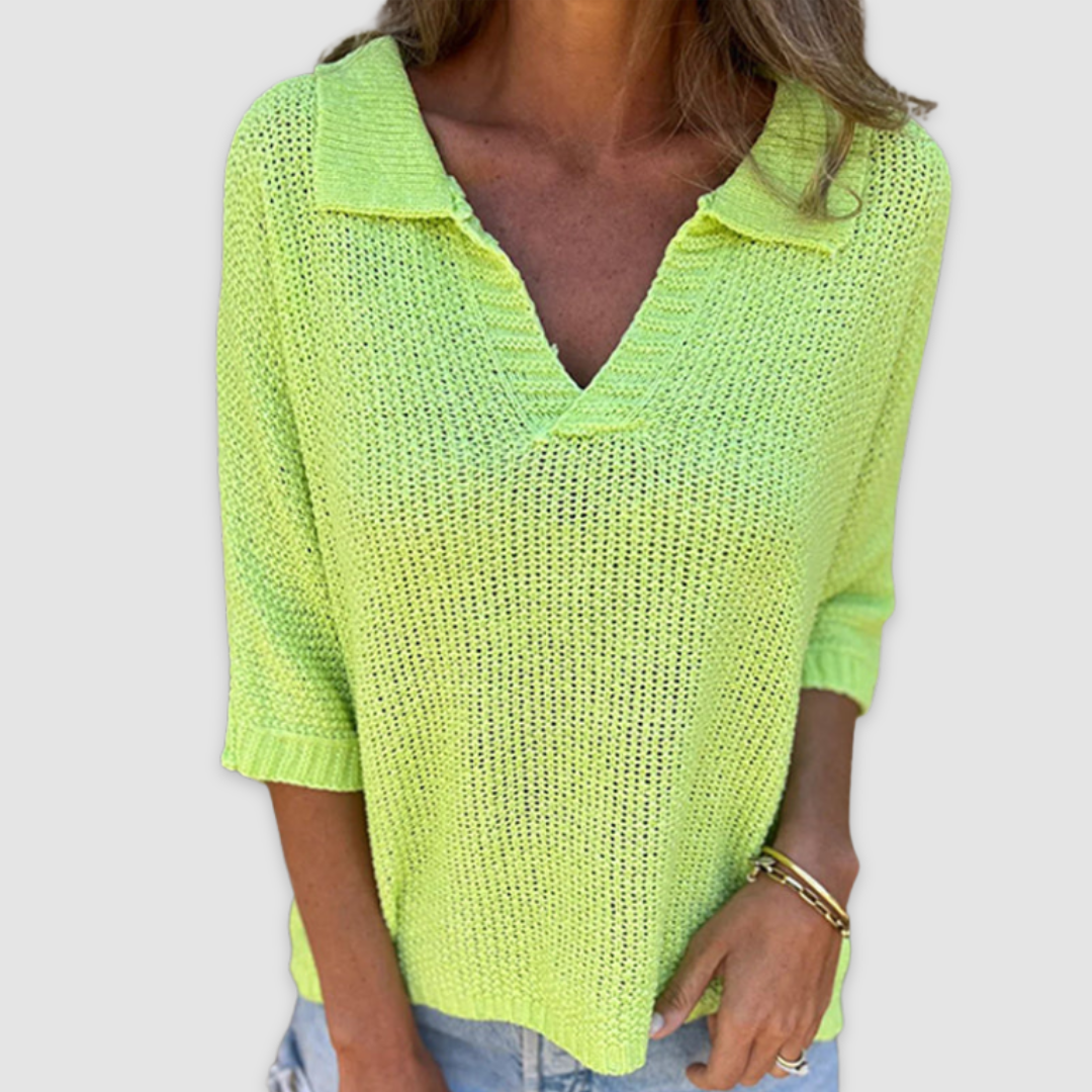 Women's v-neck collared open-knit top