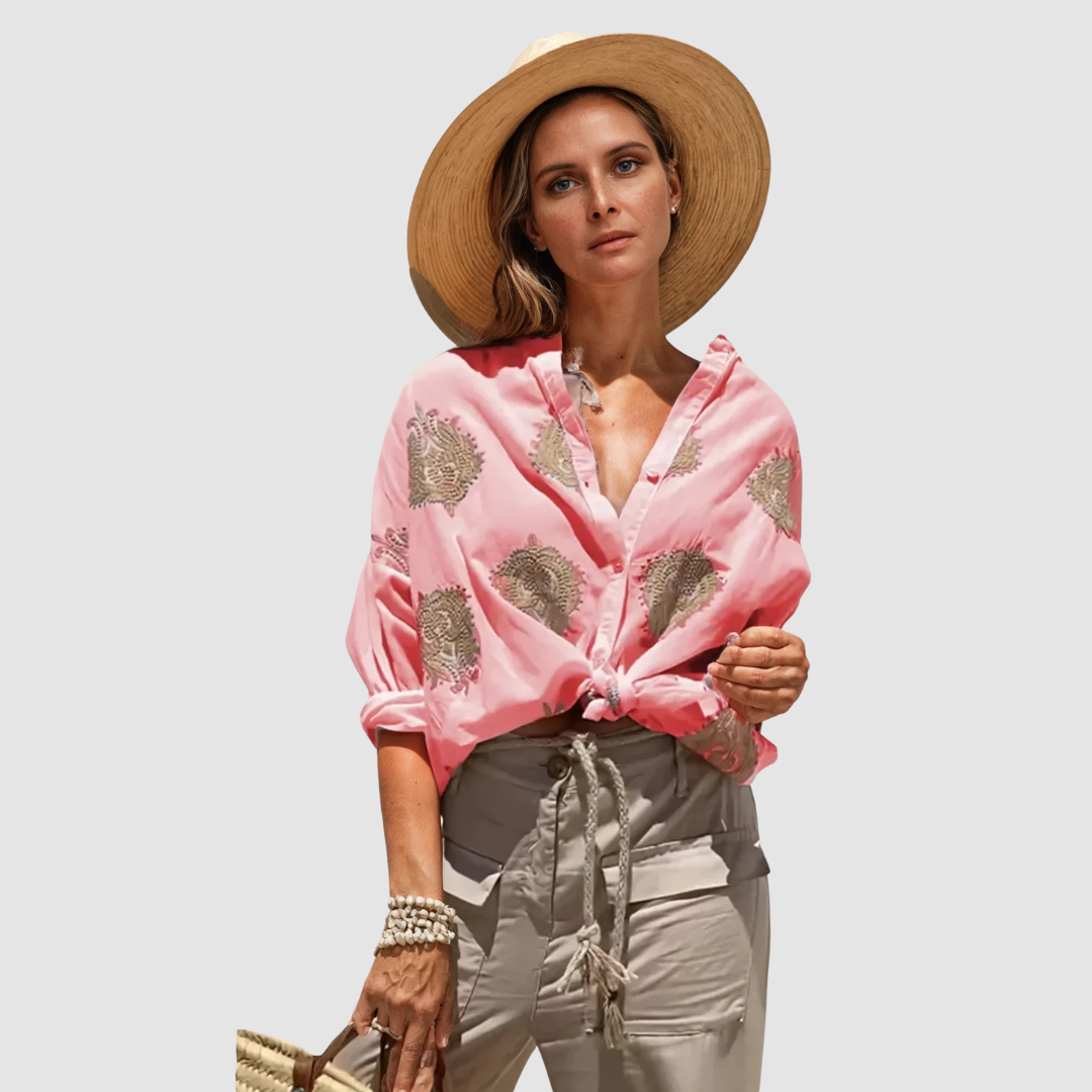 Women's v-neck embroidered vacation blouse