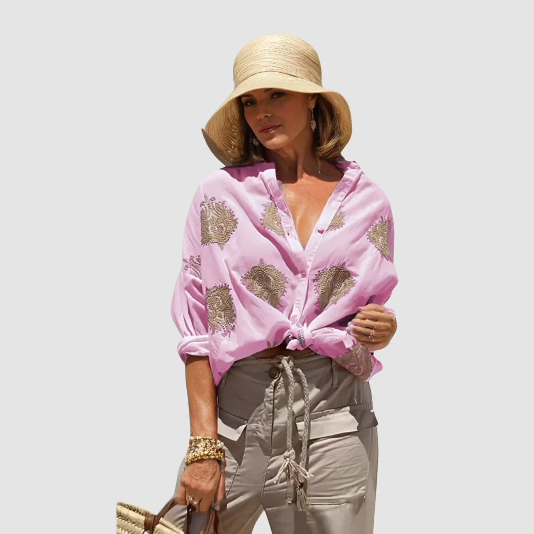 Women's v-neck embroidered vacation blouse