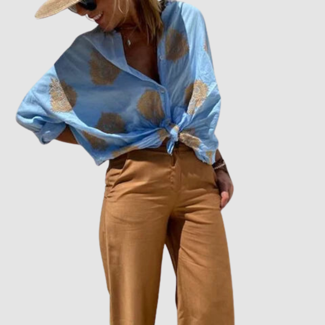 Women's v-neck embroidered vacation blouse