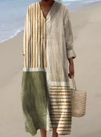 Women's v-neck patchwork midi vacation dress