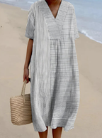 Women's v-neck patchwork midi vacation dress