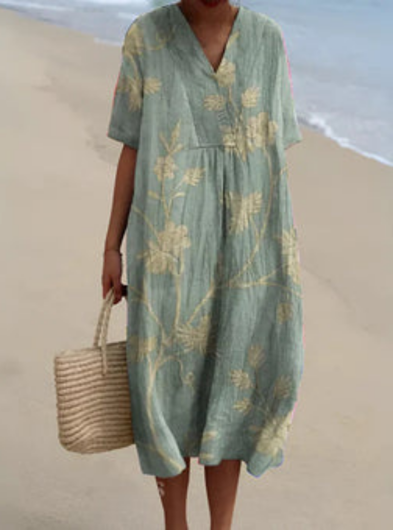 Women's v-neck patchwork midi vacation dress