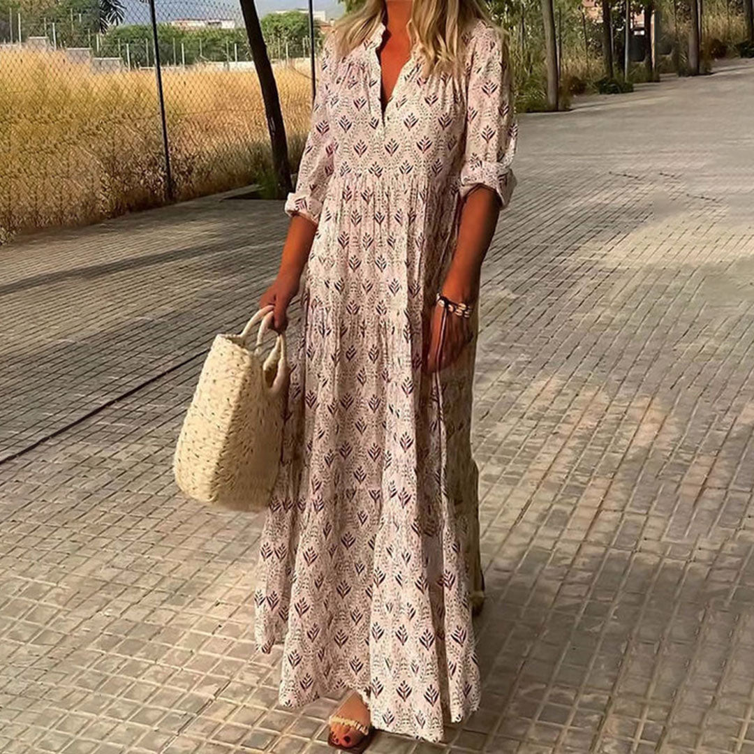 Women's v-neck printed maxi vacation dress