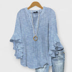 Women's v-neck ruffle sleeve printed blouse
