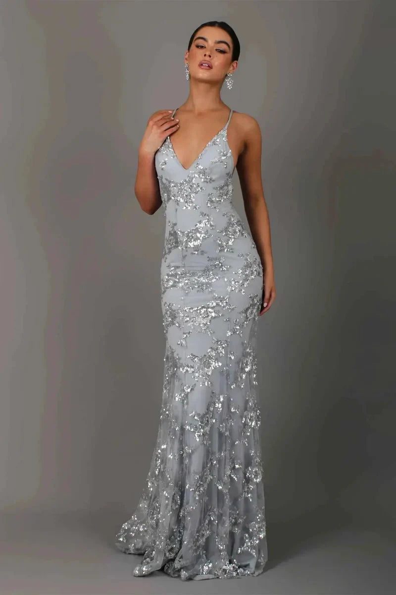 Women's v-neck sequin evening dress