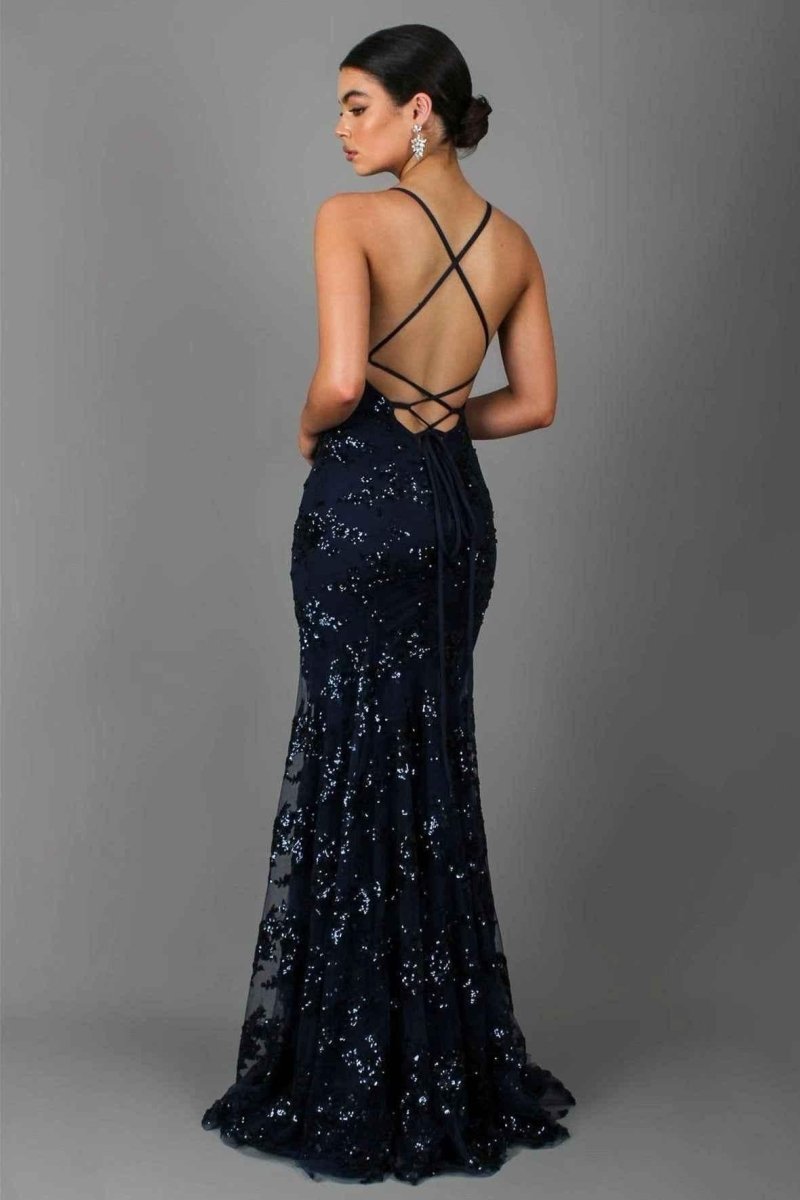 Women's v-neck sequin evening dress