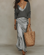 Women's v-neck slip maxi dress and sweater set