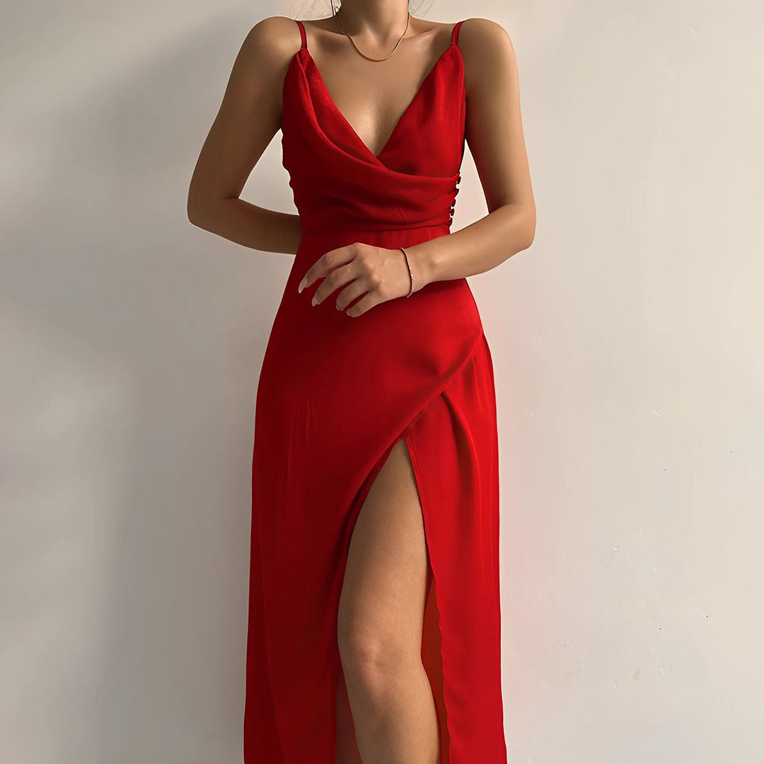Women's v-neck slit evening dress