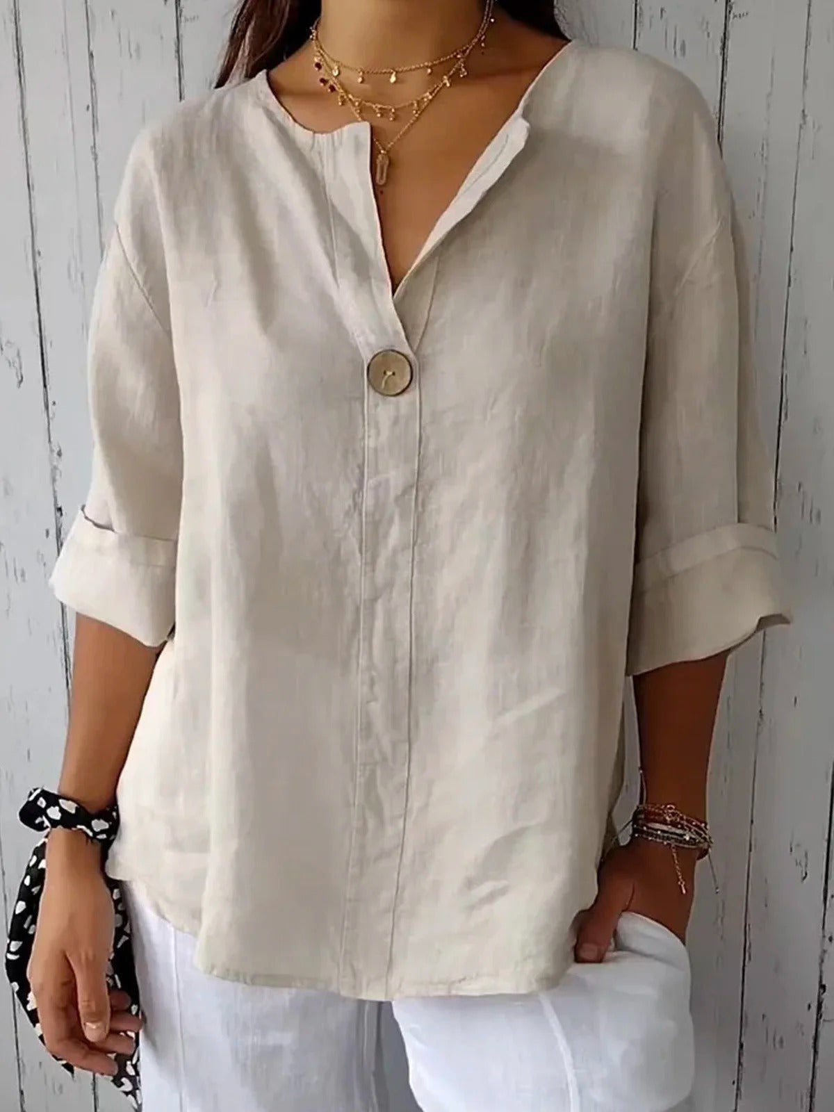 Women's v-neck three-quarter sleeve summer blouse