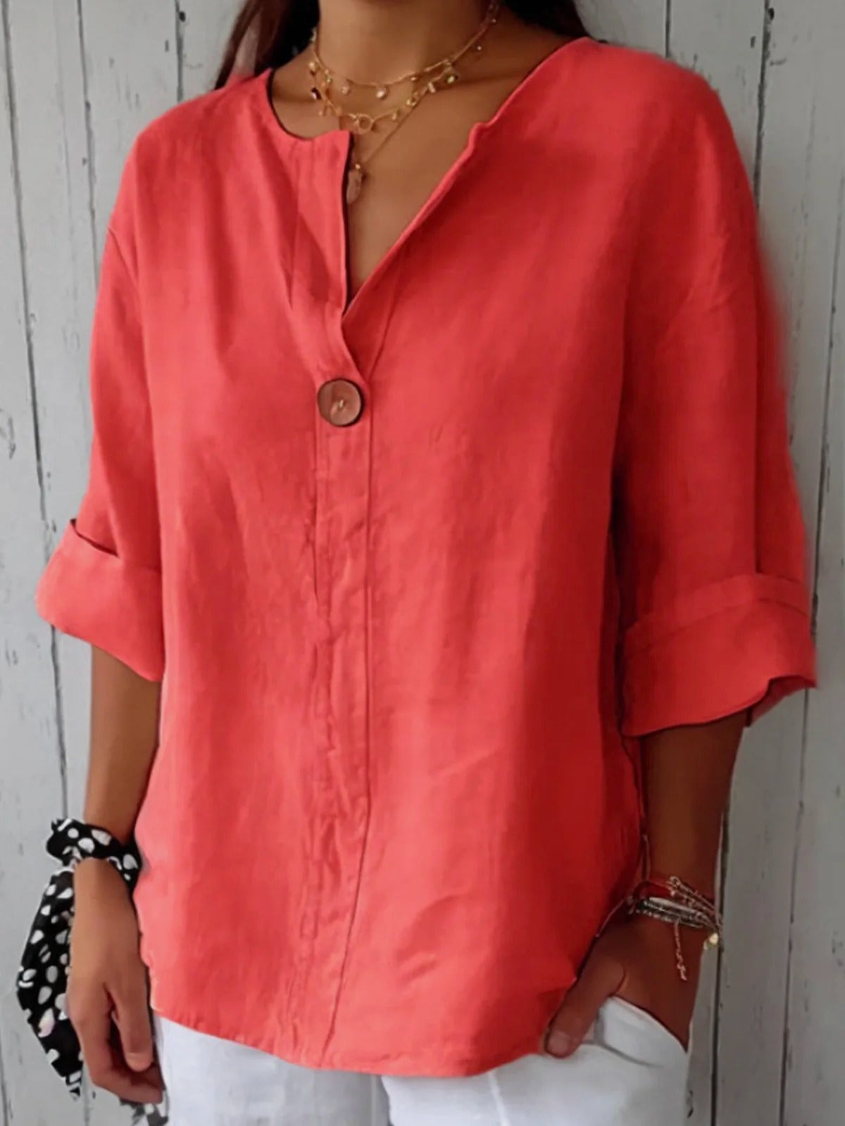 Women's v-neck three-quarter sleeve summer blouse