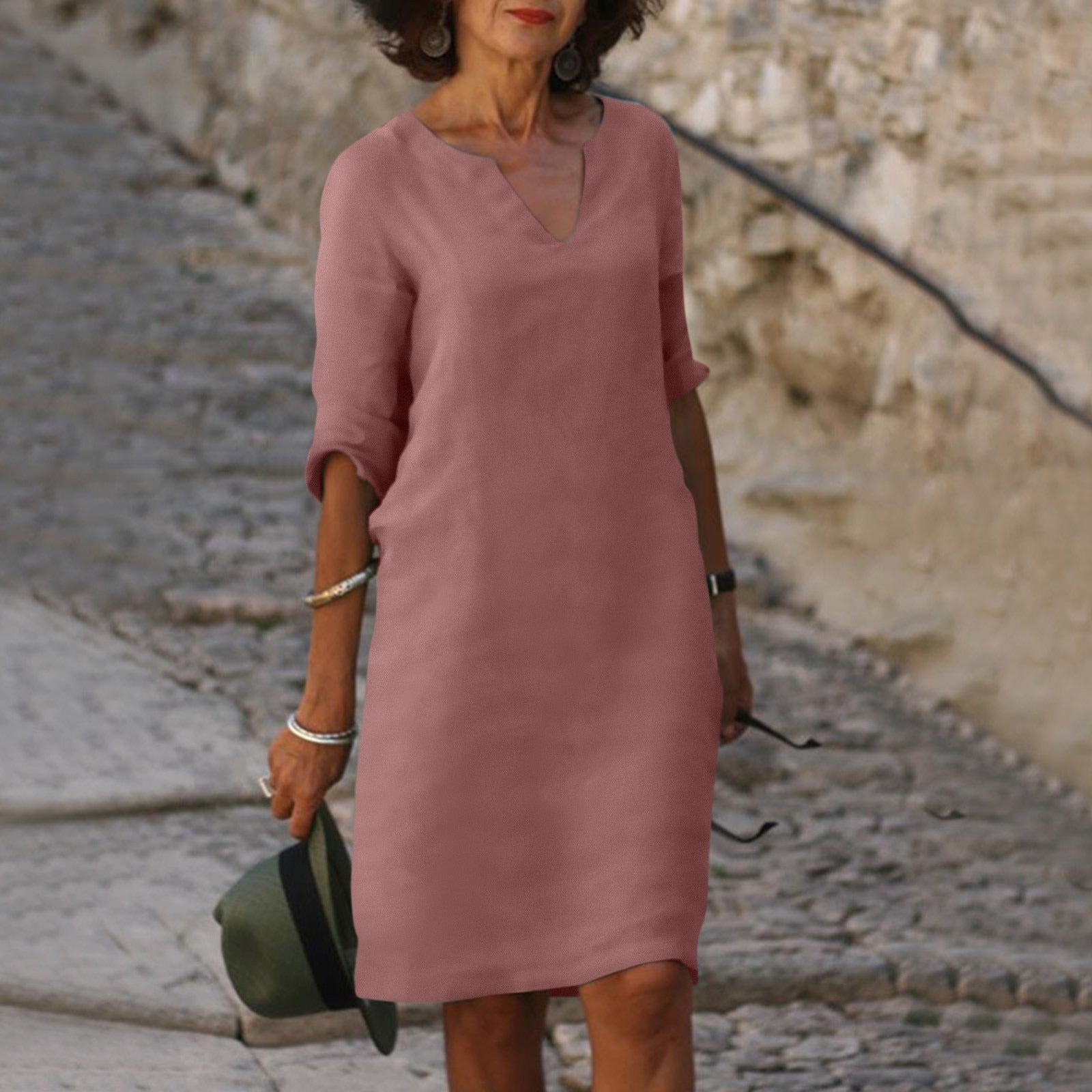 Women's v-neck three-quarter sleeve summer dress