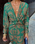 Women's v-neck twist-front midi dress