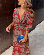 Women's v-neck twist-front midi dress