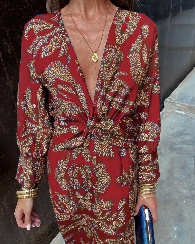Women's v-neck twist-front midi dress