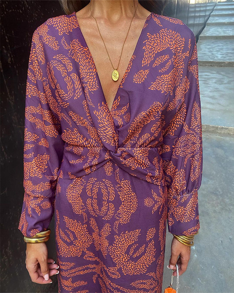 Women's v-neck twist-front midi dress