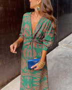 Women's v-neck twist-front midi dress