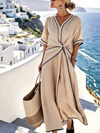 Women's v-neck twist-front midi vacation dress