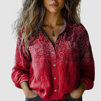 Women's vintage print spread-collar weekend blouse