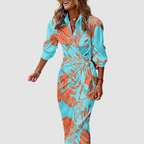 Women's wrap midi shirt dress with tie-waist