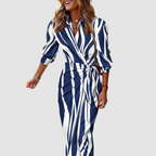 Women's wrap midi shirt dress with tie-waist