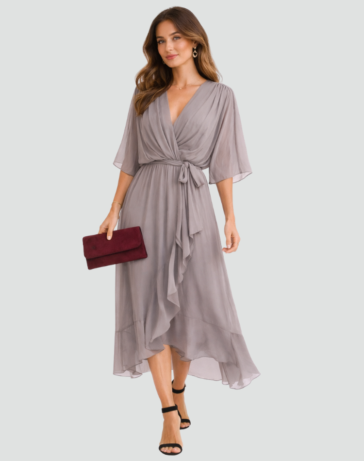 Women's wrap midi wedding guest dress