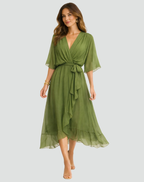 Women's wrap midi wedding guest dress