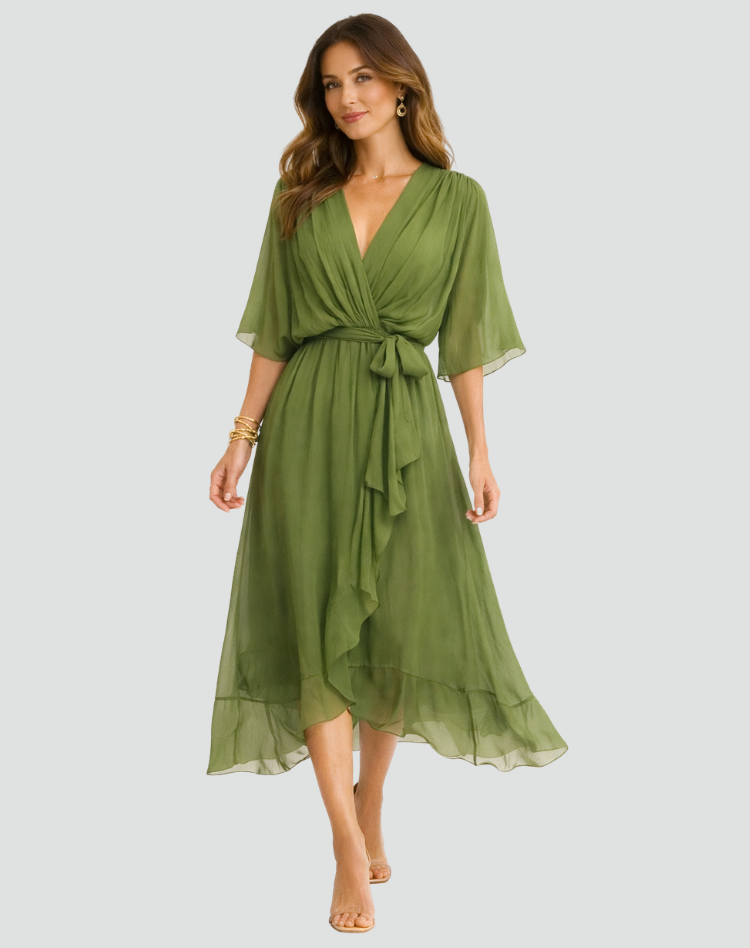 Women's wrap midi wedding guest dress