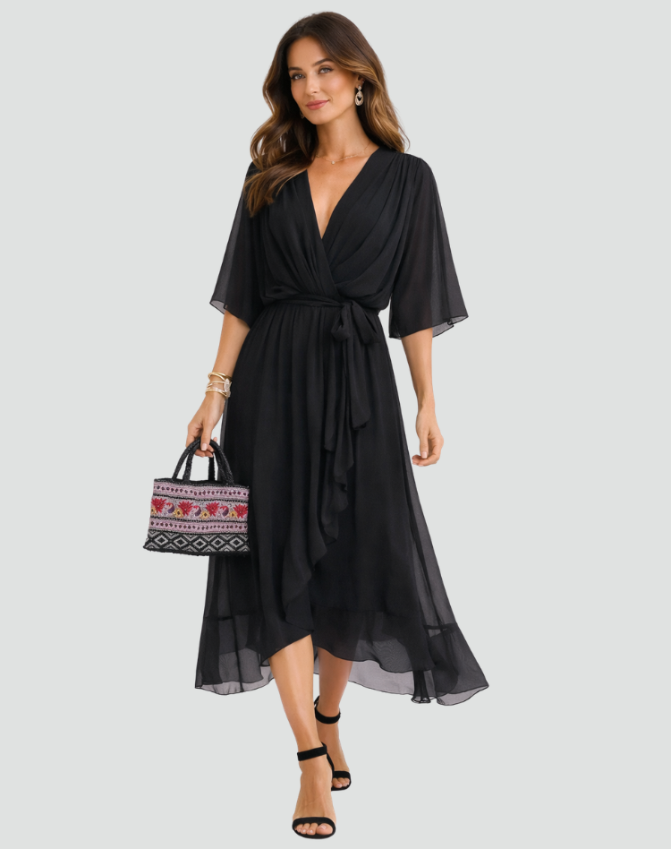 Women's wrap midi wedding guest dress