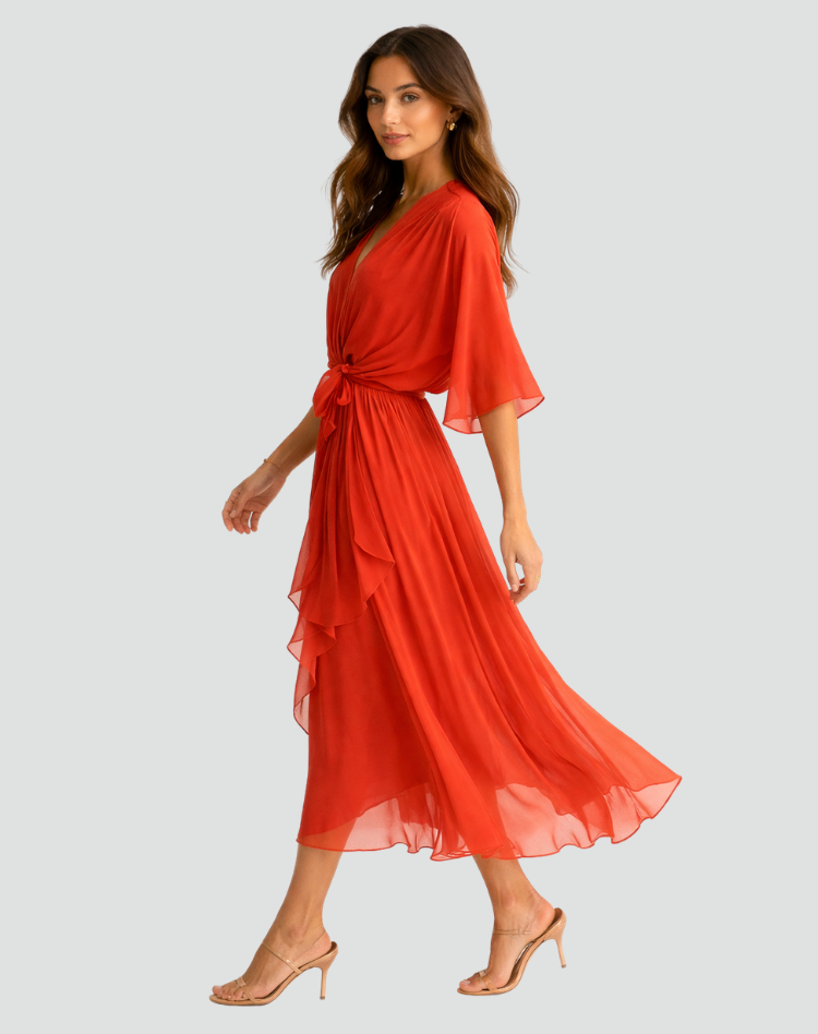 Women's wrap midi wedding guest dress