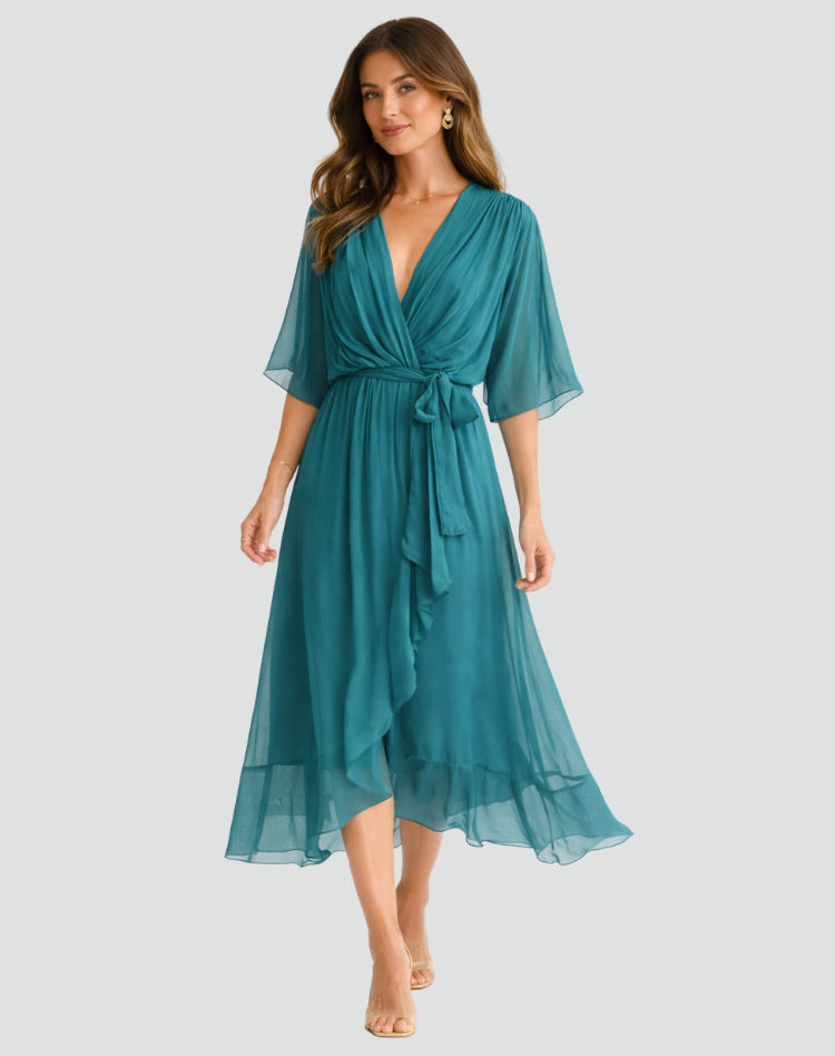 Women's wrap midi wedding guest dress