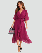 Women's wrap midi wedding guest dress