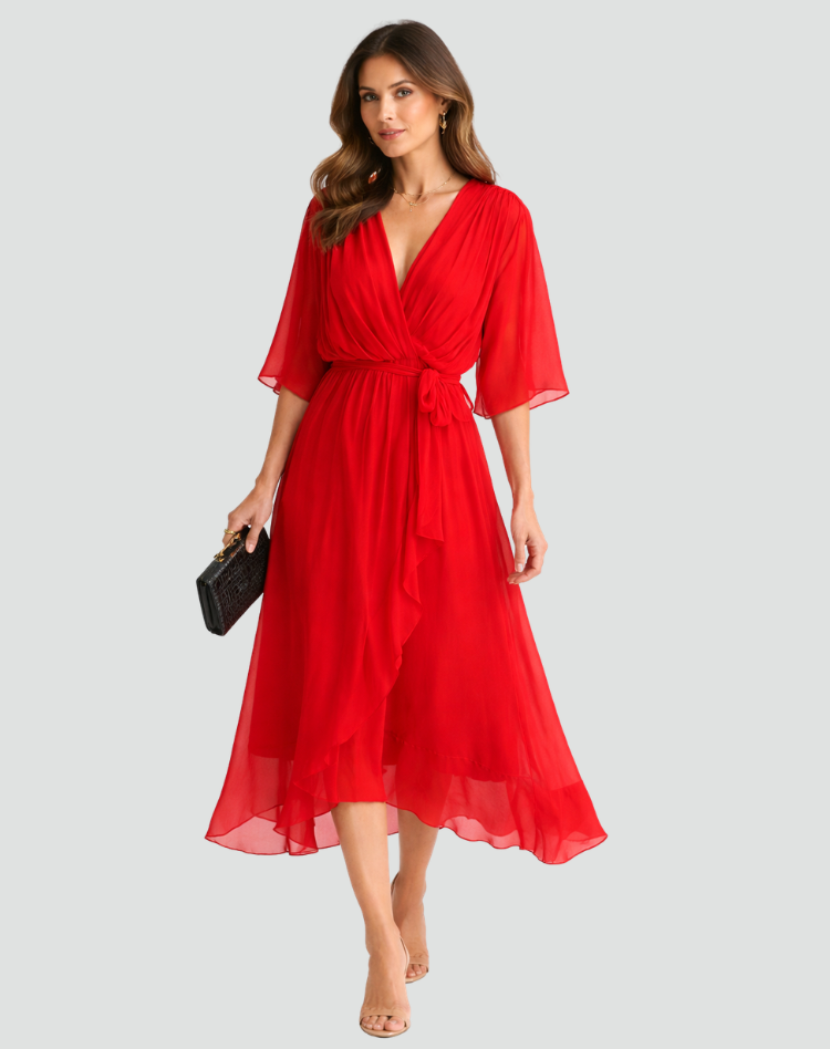 Women's wrap midi wedding guest dress