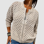 Women's zip-front open-knit weekend cardigan